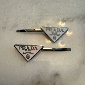 Prada Silver and White Hair Clips - GWP